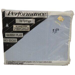 Performance by Springs Queen Flat Bed Sheet No Iron 180 Thread Count Light Blue